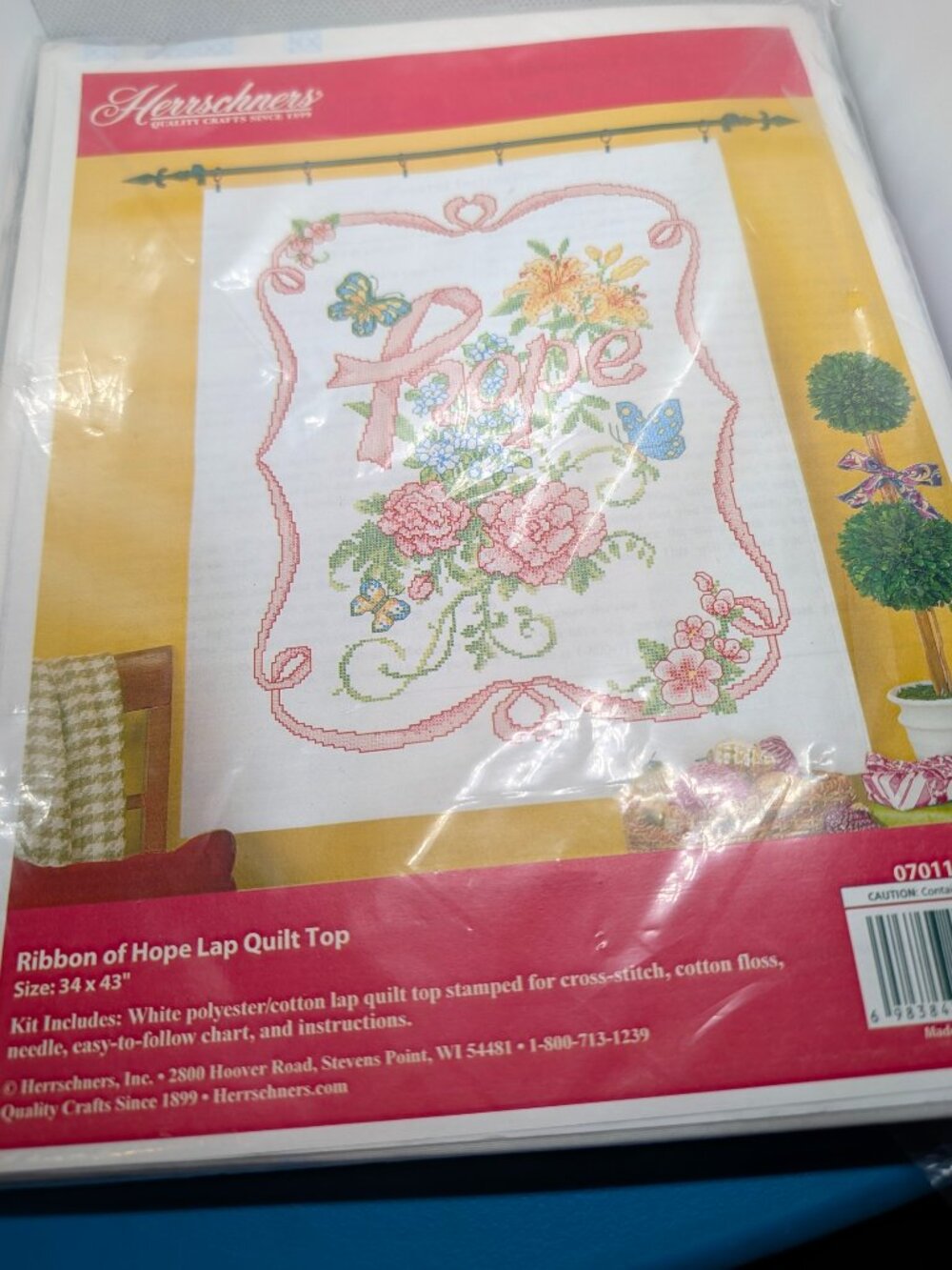 Herrschners® Ribbon of Hope Lap Quilt Set Stamped Cross-Stitch NEW/UNOPENED